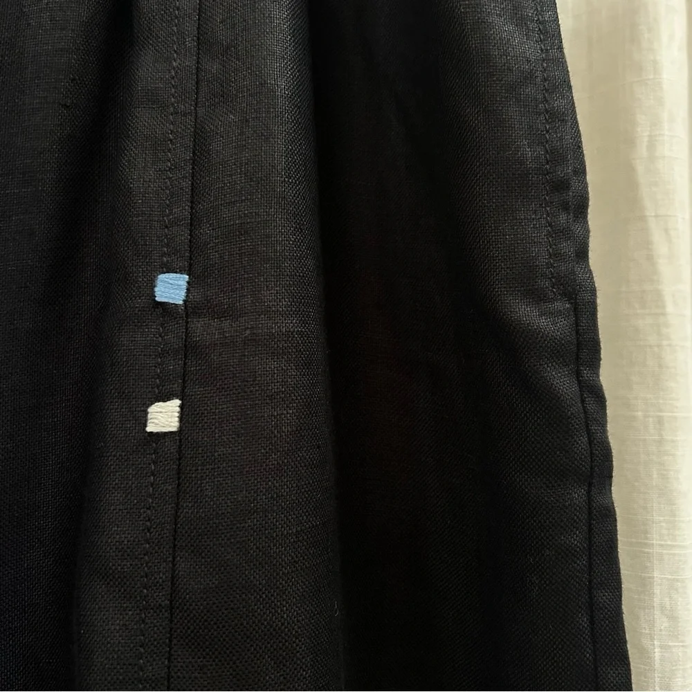 Vivid Linen LINEN EMBROIDERED CROP PANTS black 2x NWT